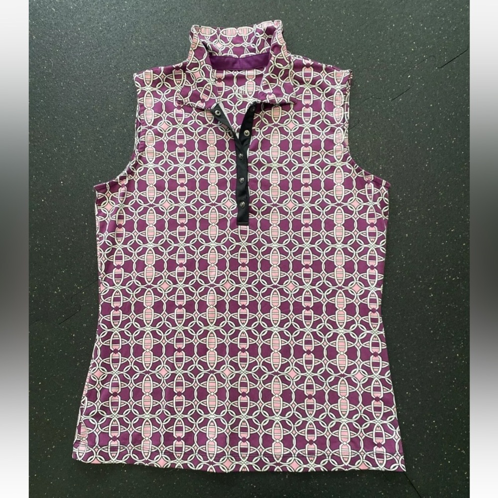 Tail Golf Top Womens Sz Sm Tank Geometric Quarter Button Stretch Tennis